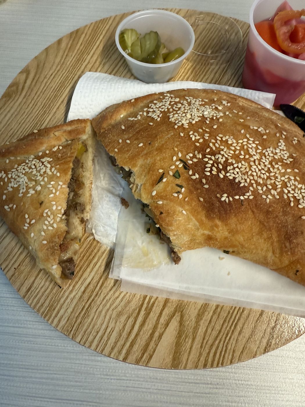 Hawawshi stuffed bread with pickles